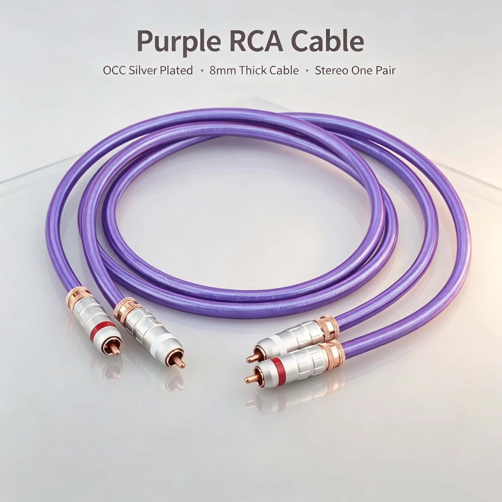 Purple RCA Cable Audiophile OCC Silver Plated Stereo Interconnect for Amplifier DAC CD Hifi One Pair