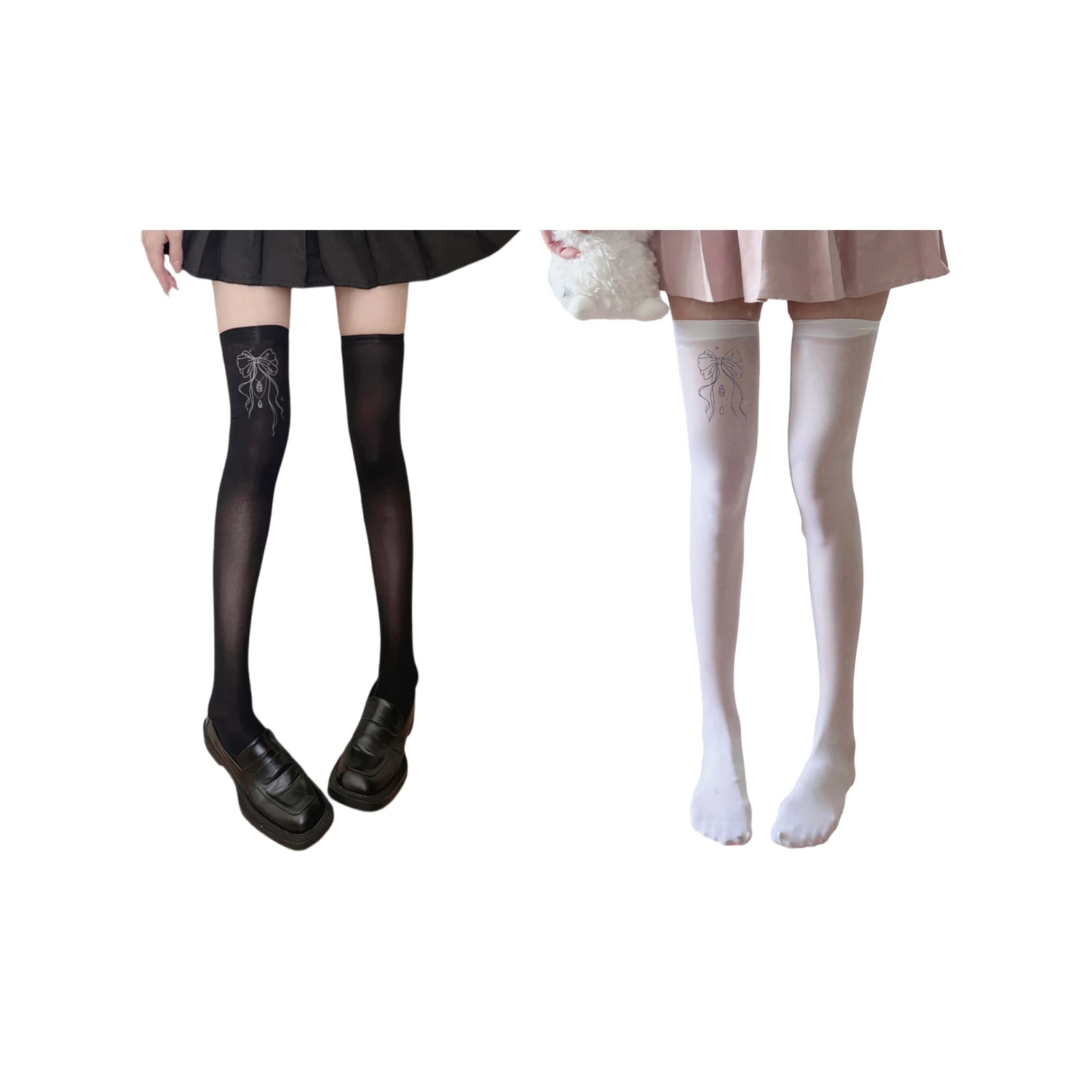 

Bow velvet stockings black and white combination