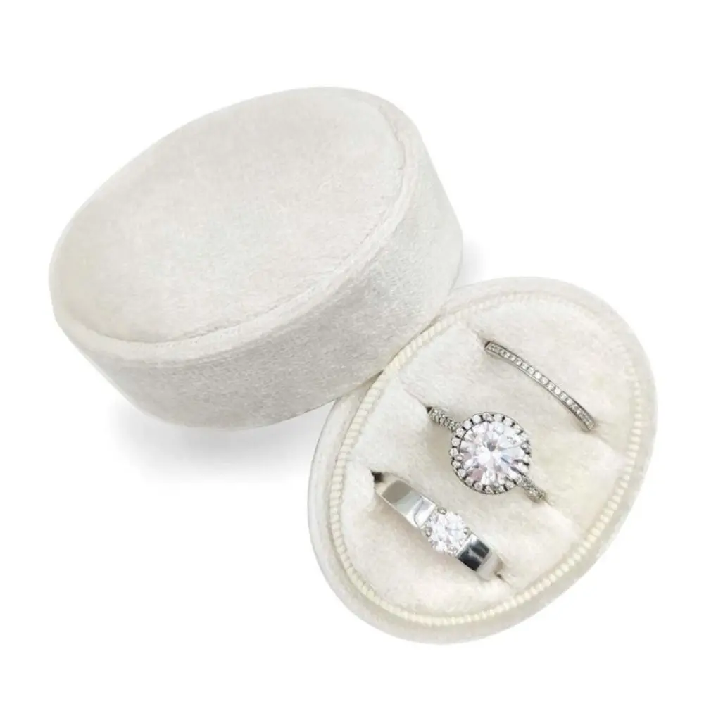 Velvet Material Velvet Ring Box Oval Shape Handmade Three Ring Box 2 Slots/3 Slots Vintage Style Jewelry Organizer Box