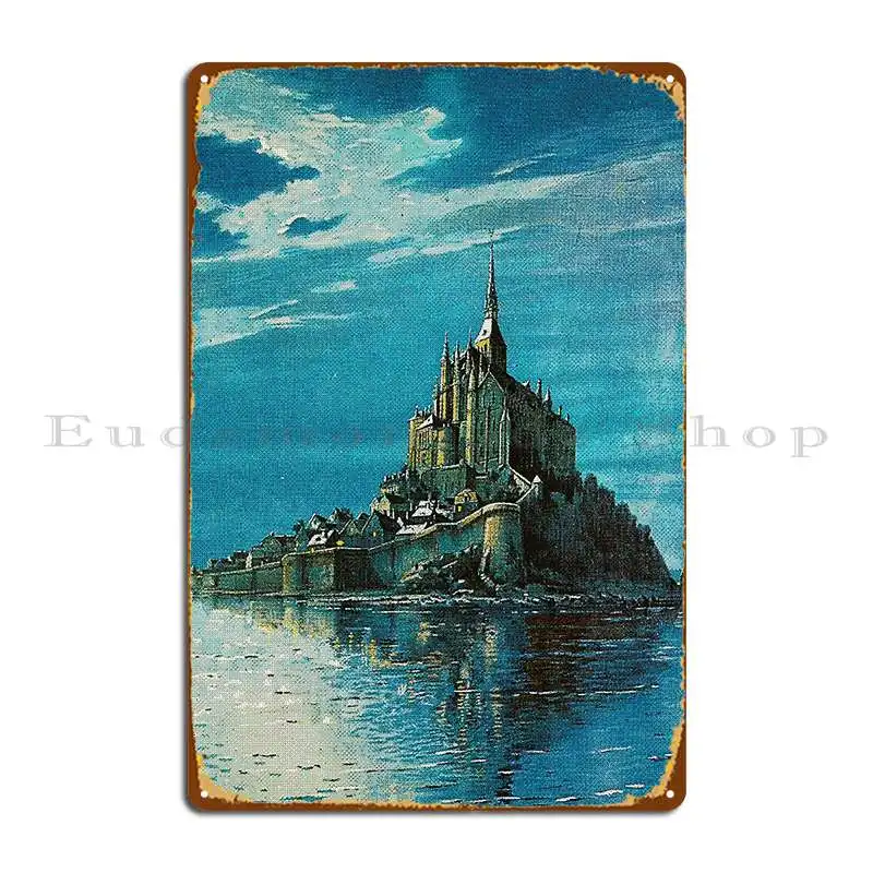 Mont Saint Michel Old Postcard Painting Metal Plaque PaintingGarage Designing Decoration Printing Tin Sign Poster