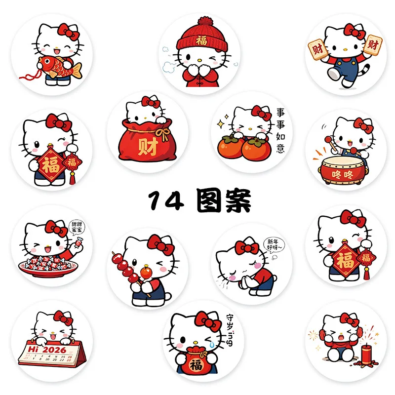 500 sztuk/rolka Naklejki z motywem Święta Wiosny Hello Kitty, urocze naklejki z kreskówkami Sanrio, naklejki w rolce do samodzielnego ozdabiania bagażu, telefonu, gitary, zabawki dla dzieci