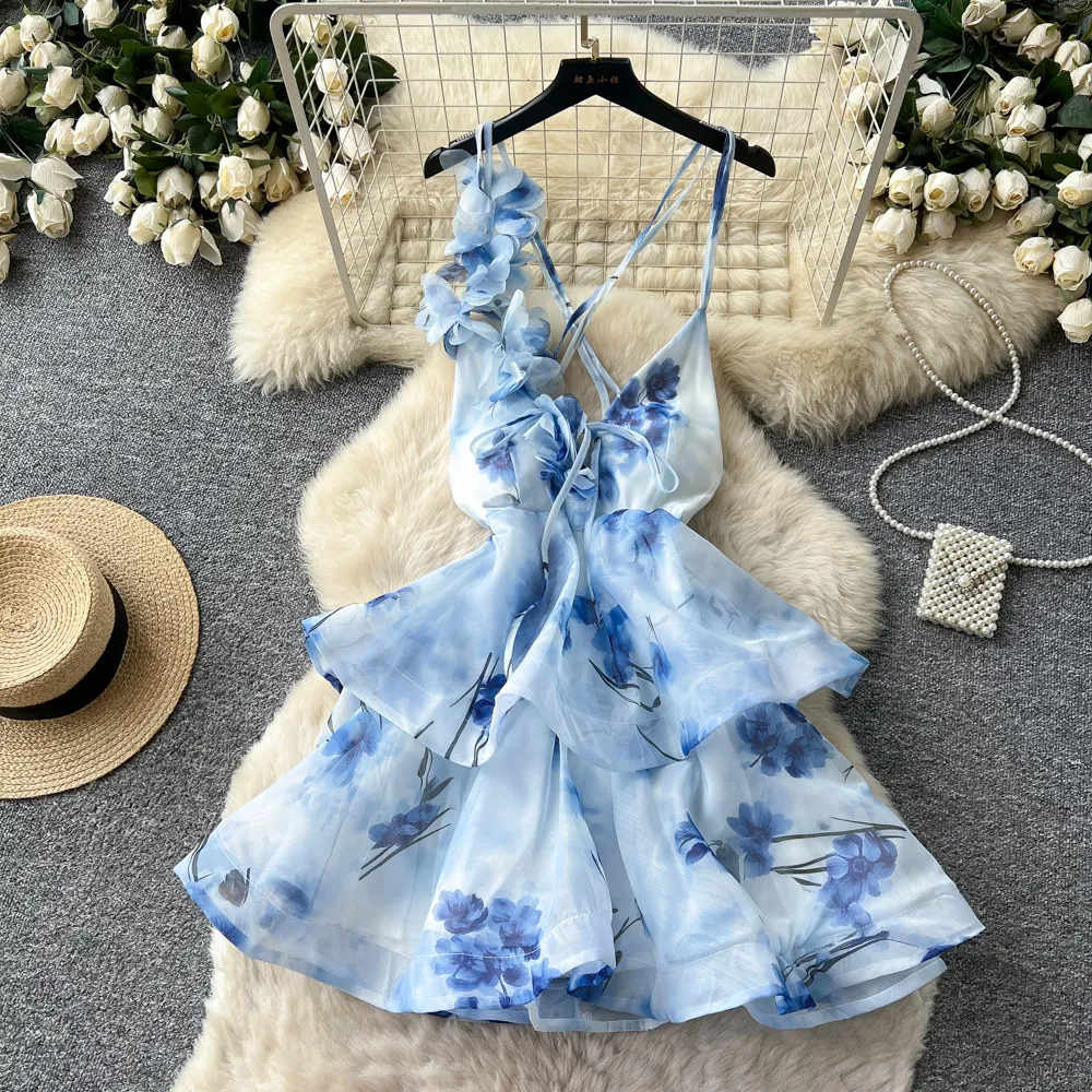 Kurzes Kleid Damenkleider A-Linie Vestidos Y2k Streetwear V-Ausschnitt Ärmellos Sexy Rüschen Strand Elegant Party Nacht Sommer 2026