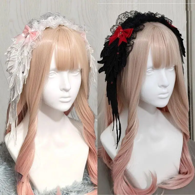 

Gothic Angel Wing Lolita Headband Cosplay Plush Bear Ear Headwear Harajuku Fashion Bow Candy Lace Headpiece Halloween Party Prop