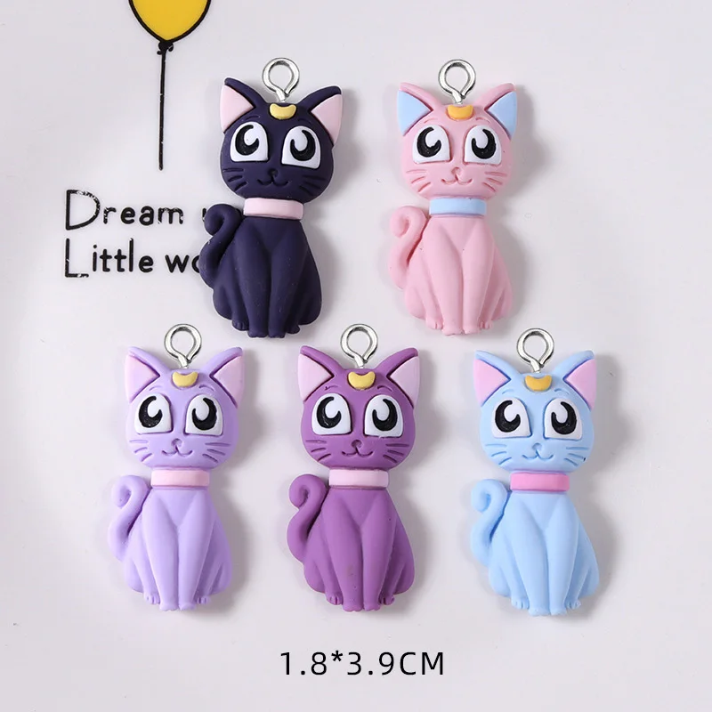 10pcs/pack Anime Moon Cat Resin Earring Charms DIY Cute Animal Flatback Beads Fit Keychain Necklace Pendants Jewelry Making