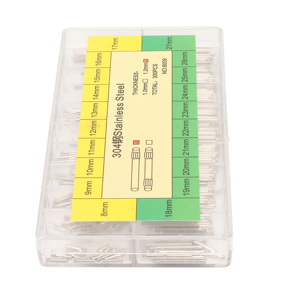 Full Set Stainless Steel Watch Band Pin 1.2mm Thickness 300 PCS Spring Bar 8-27mm Size Bracelet Replacement Tool Kit