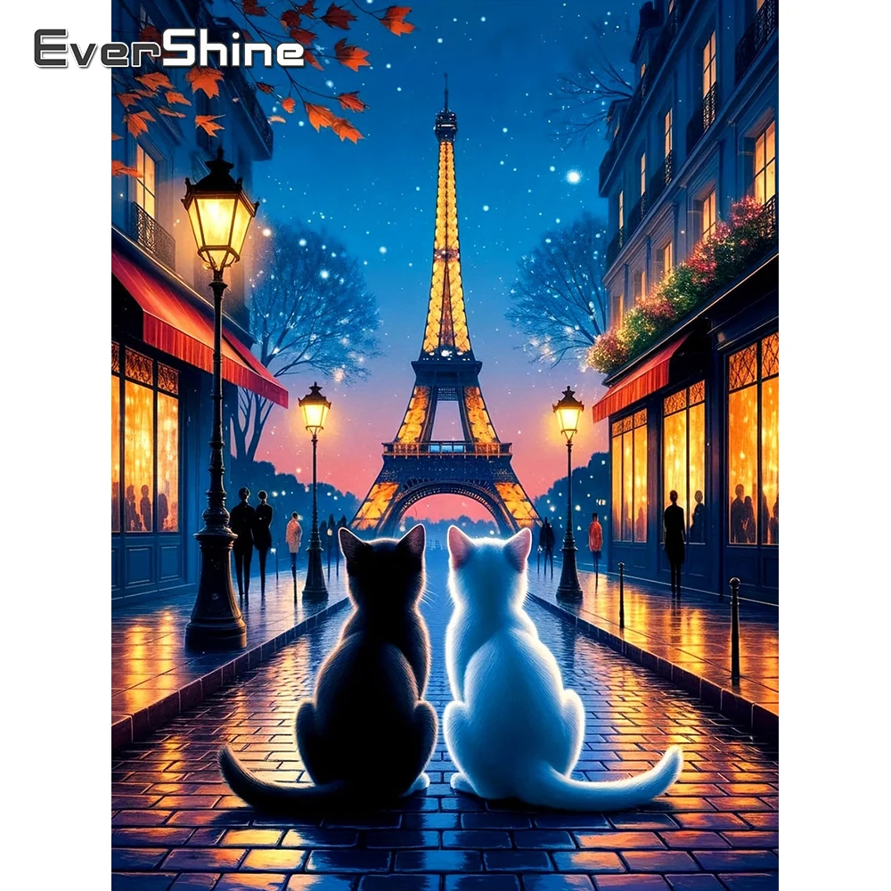 EverShine Diamant-Stickerei Landschafts- und Straßenbild Strass-Mosaik Turm-Gemälde Katze Vollquadrat-Bastelset Handgemachtes Geschenk