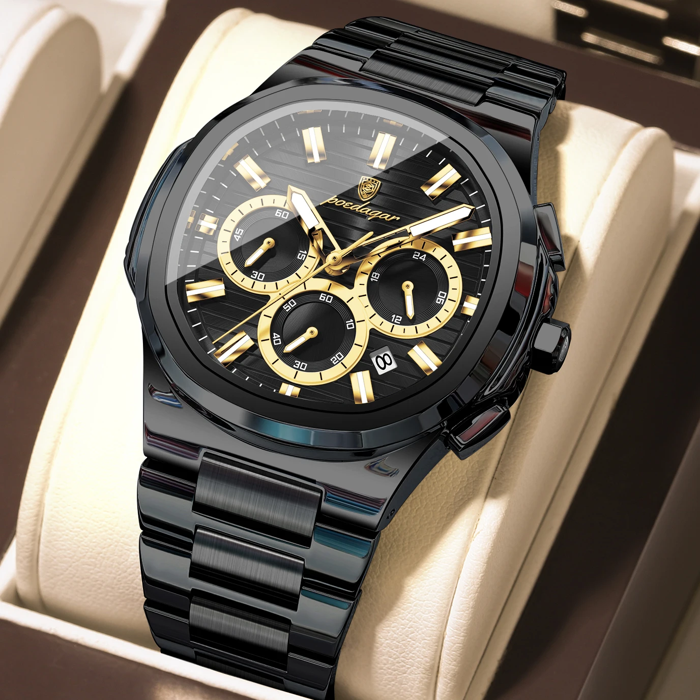 Men's Luminous Waterproof Stainless Steel Chronograph Quartz Watch