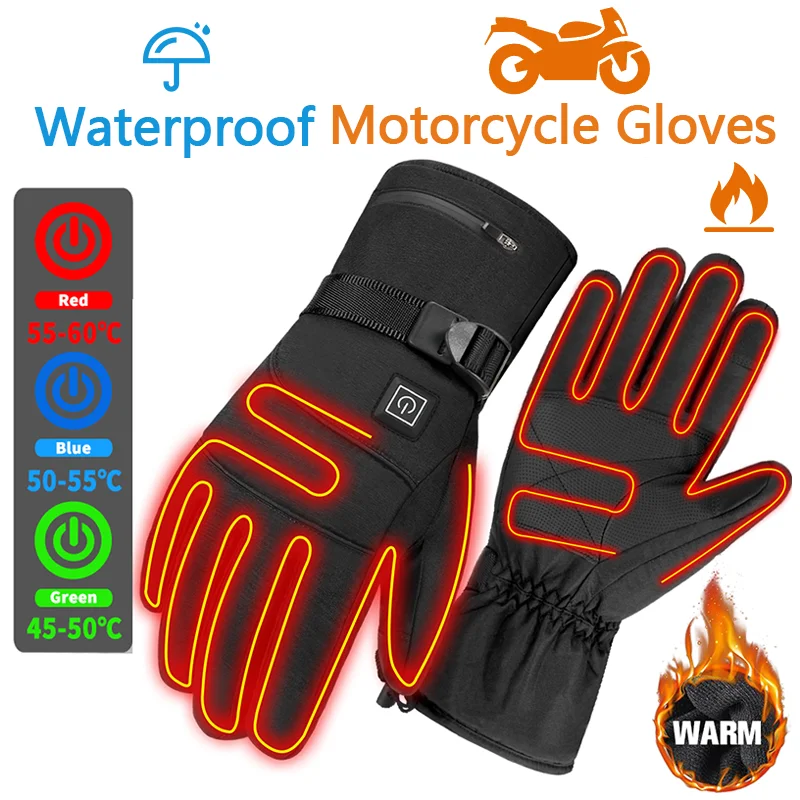 

Waterproof Motorcycle Gloves Heated Guantes Moto Heating USB Hand Warmer Electric Thermal Heated Gloves Battery Powered Gloves