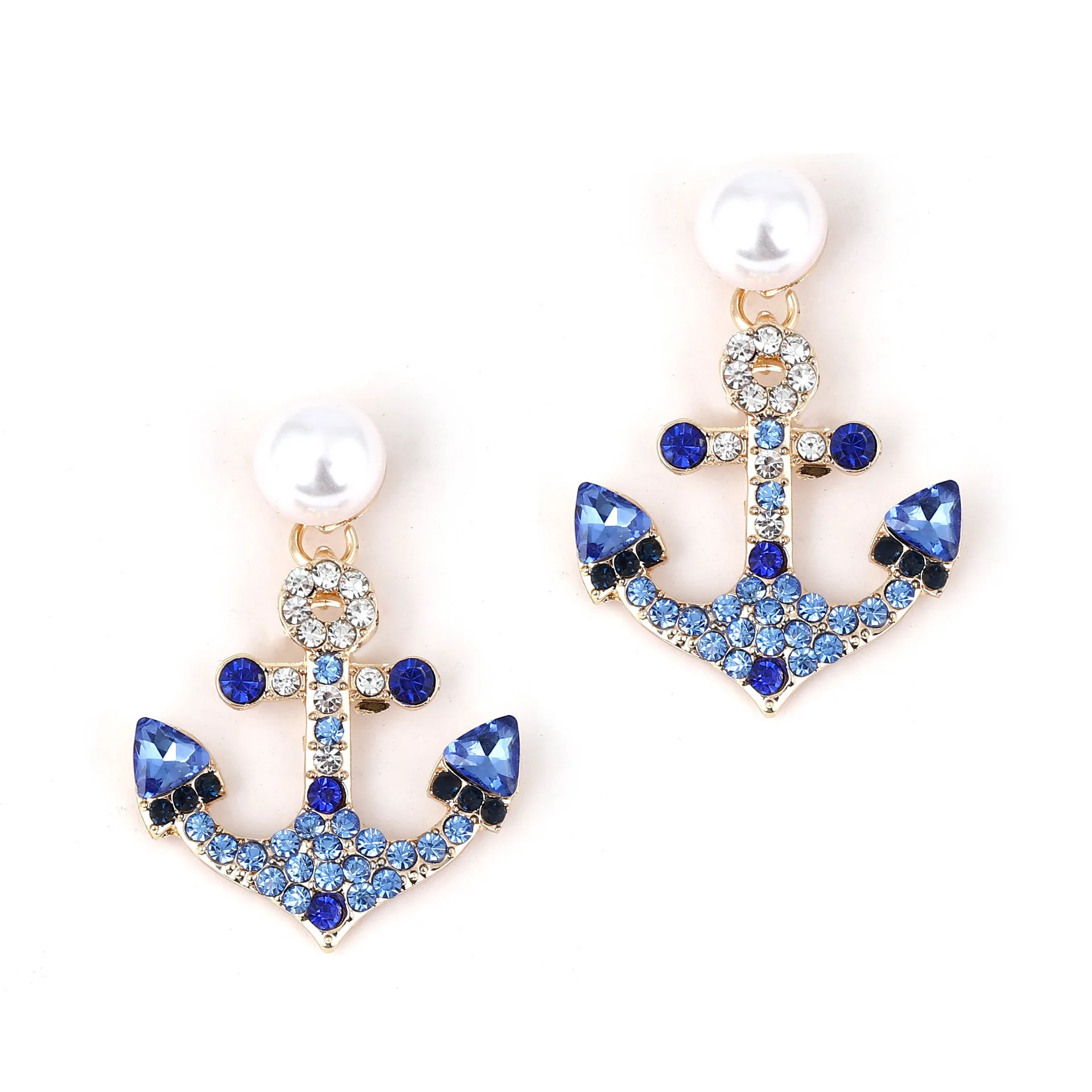 

Fashion Creative Anchor Pearl Earrings For Women Vintage Rhinestone Charms Cross Pendant Earrings Office Party Jewelry Lady Gift