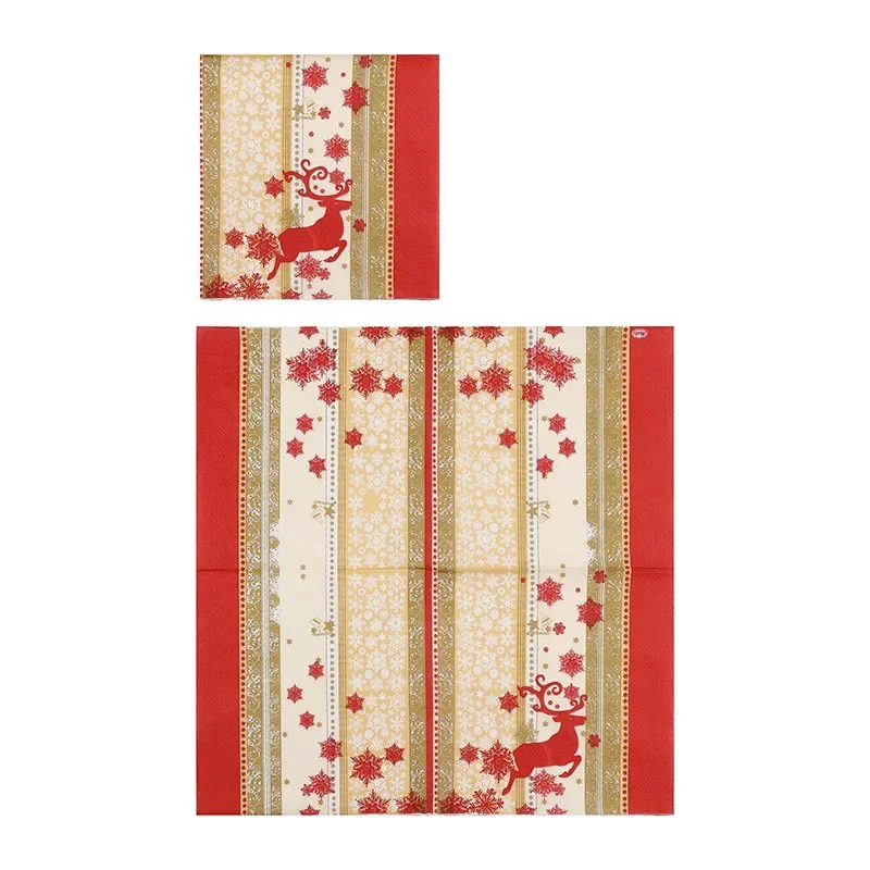 10/20pcs 33cm 2-Ply Christmas Theme Party Elk Print Red Gold Napkins Colourful Christmas Series Square Napkins Paper Placemats