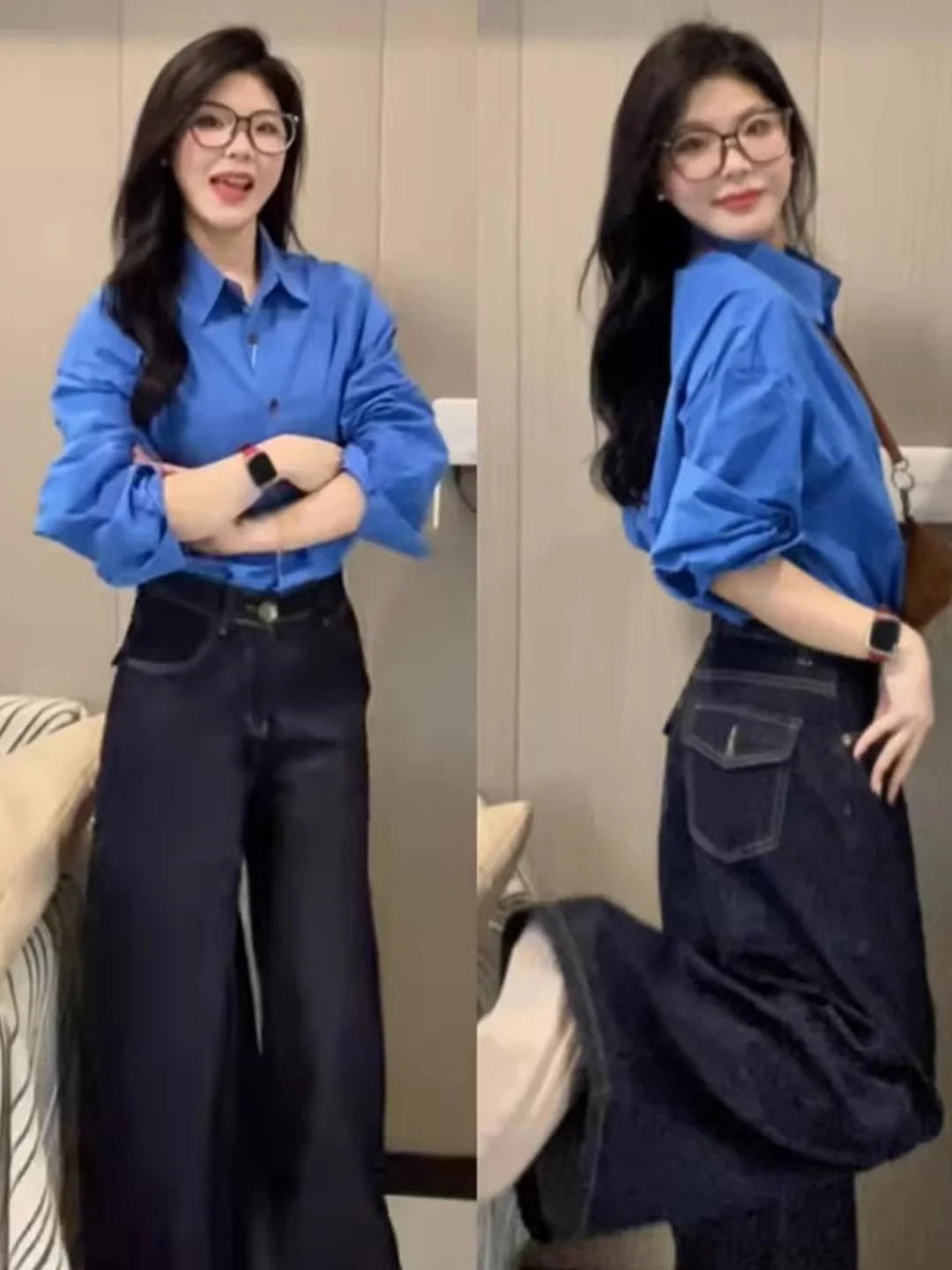 

2026 New Hong Kong Style Klein Blue Shirt Spring Summer Ultra White Top High End Feeling Layered Women's Shirt Long Sleeve Bu...