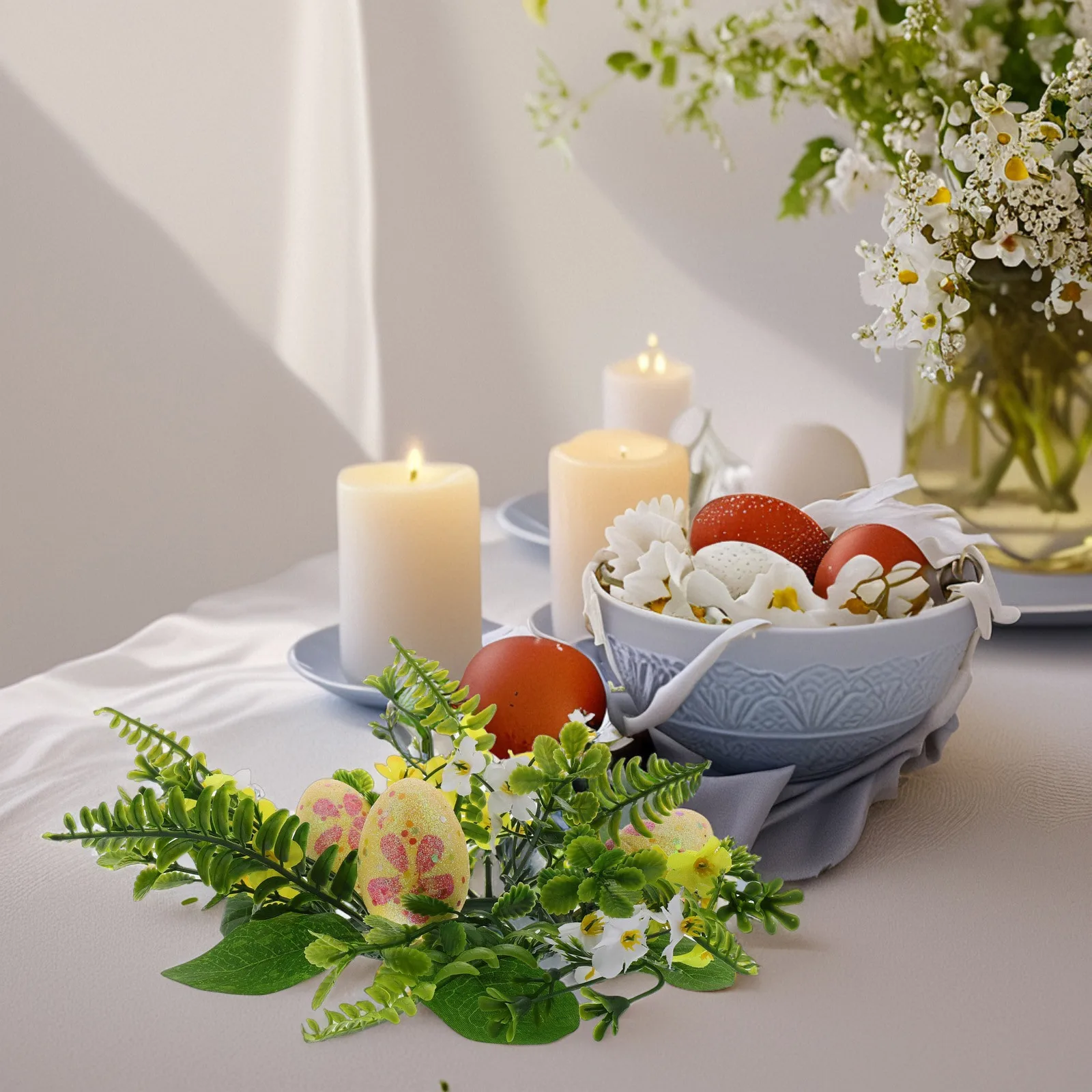 

Plastic Egg Holder Wreath Easter Spring Table Centerpiece Rustic Vintage Blossom Floral Decorative Ring Festive Home