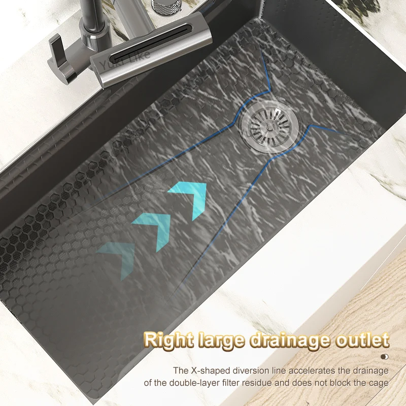 Kitchen Sink Stainless Steel Waterfall Sink Embossed Large Single Slot  Wash Basin Can Be Installed Under The Stage