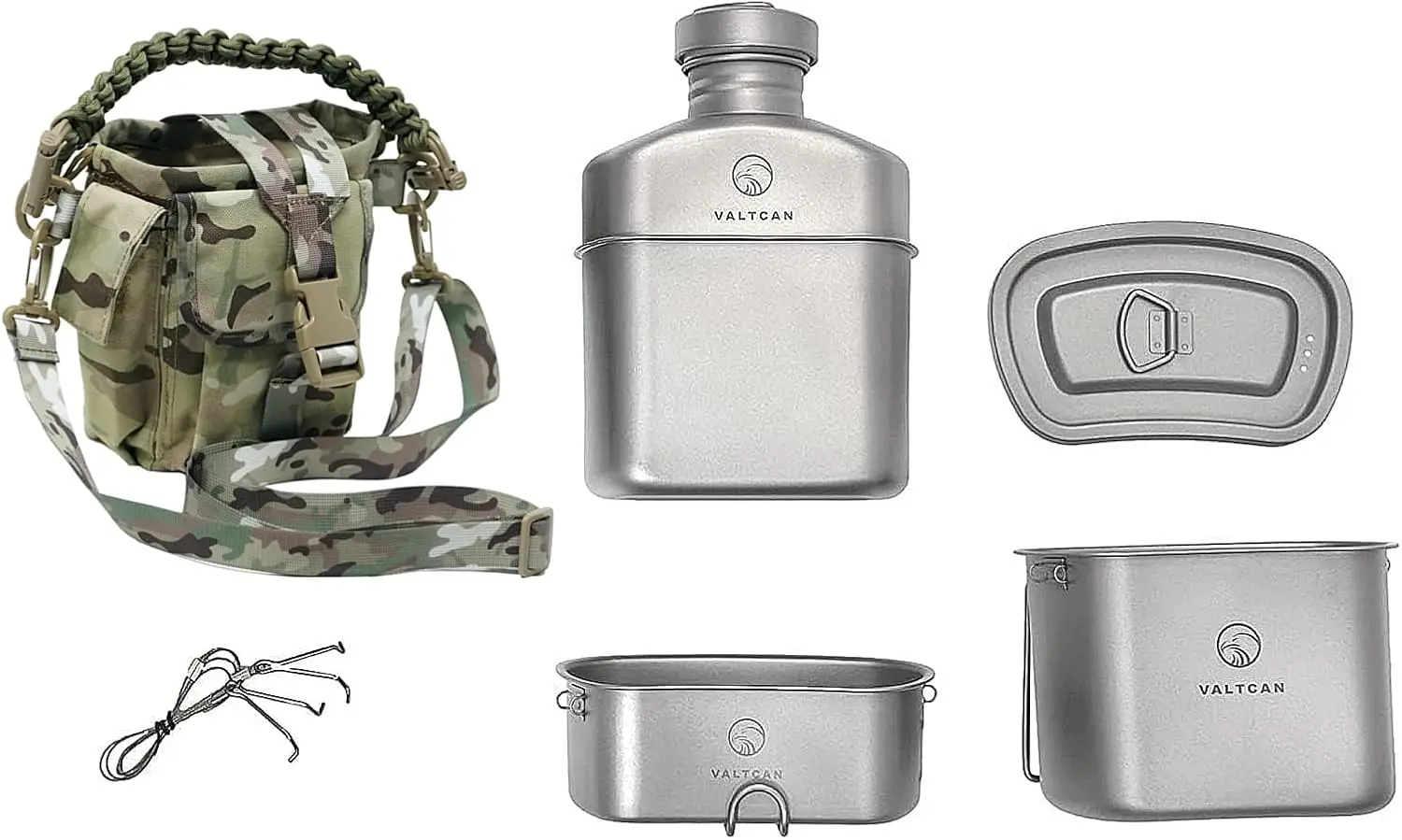 Titanium Canteen Military Mess Kit 1100ml 37oz Capacity with 750ml and 400ml cookware Cups