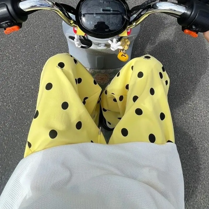 Amerykański styl, słodkie, swobodne, leniwe, modne, pełne wzorów, szerokie nogawki, luźne spodnie codzienne, spodnie sportowe, luźny krój, streetwear, nowość