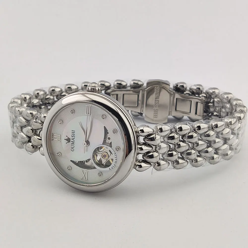 Reloj de mujer ligero de lujo de negocios dorado de acero inoxidable a la moda para mujer. Maquinaria automática Relojes Reloj femenino Reloj de pulsera