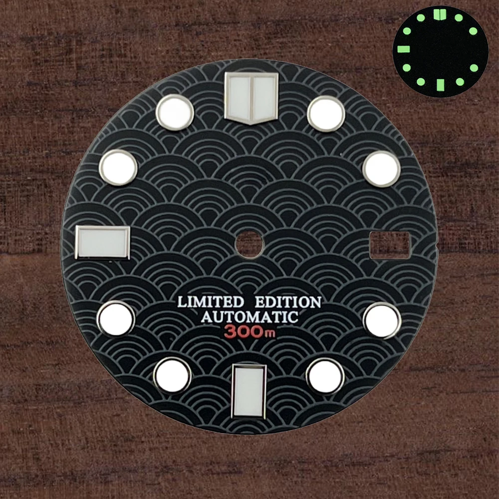 28.5 มม.S Logo Dial เหมาะสําหรับ NH35/NH36/4R/7S ญี่ปุ่นอัตโนมัตินาฬิกาสีเขียวส่องสว่างการปรับเปลี่ยนอุปกรณ์เสริม