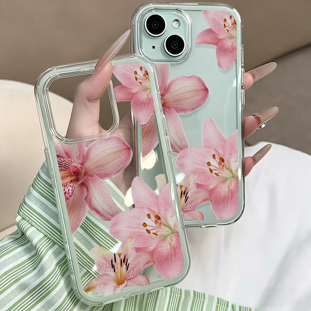 Pink Lily Flower Clear Phone Case For iPhone 17 11 12 14 13 16 15 Pro Max 17 Air XR X Case Silicone 2 IN 1 Shockproof Soft Cover view 5