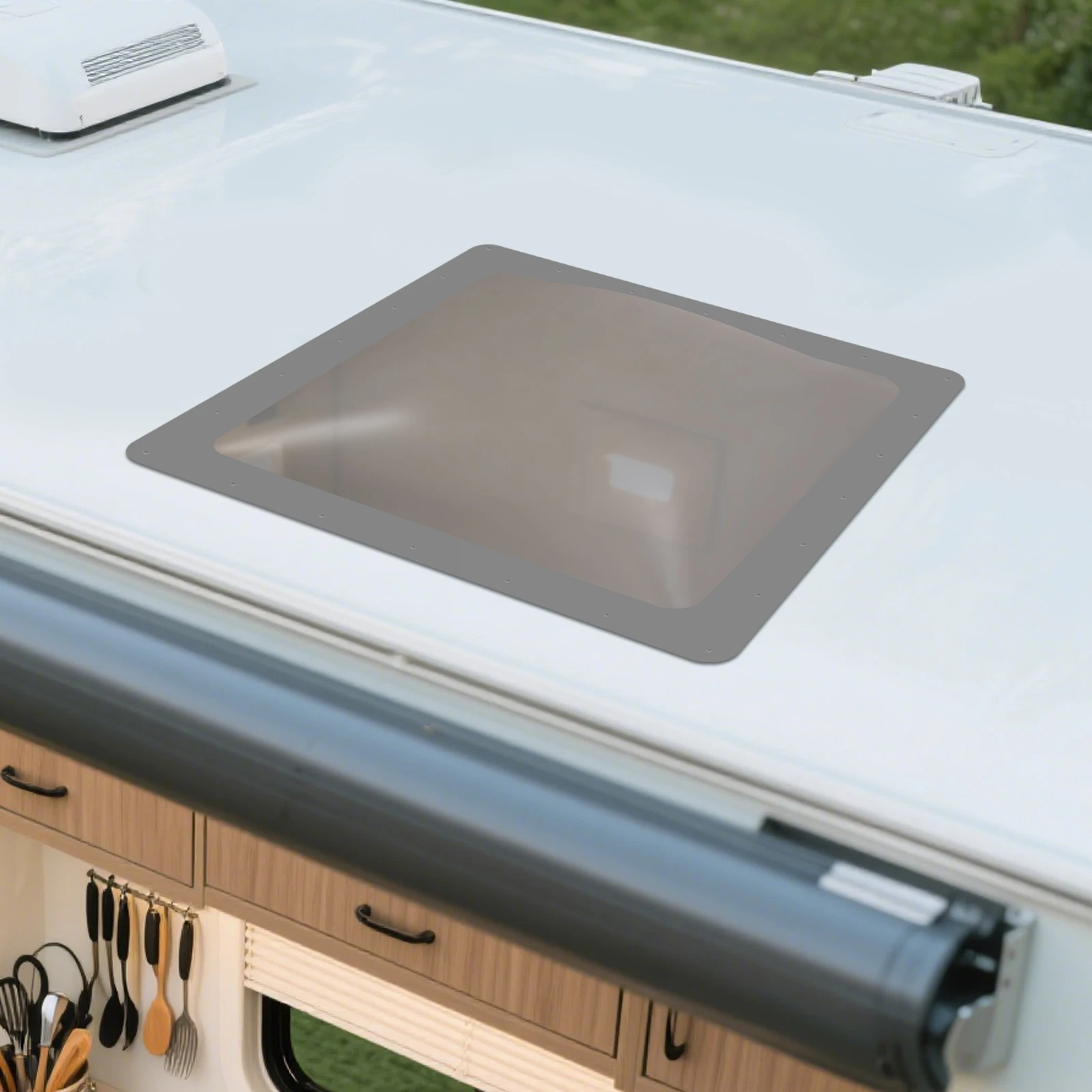 RV كوة القبة الخارجية مادة الكمبيوتر مقاومة للأشعة فوق البنفسجية لون دخاني 66x66 سنتيمتر بديل عالمي لسقف التخييم #4