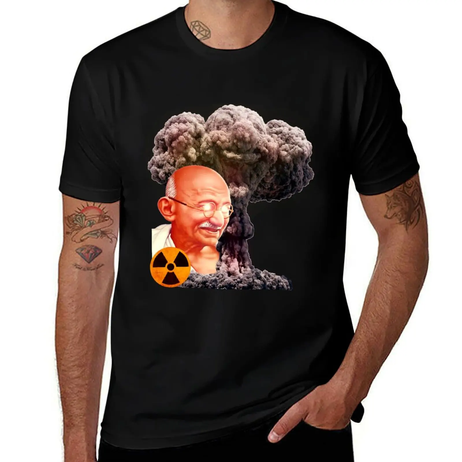 Gandhi the nuke lover: nuclear Gandhi BLACK T-Shirt vintage anime shirt oversized plus size clothes blanks tee shirts for men