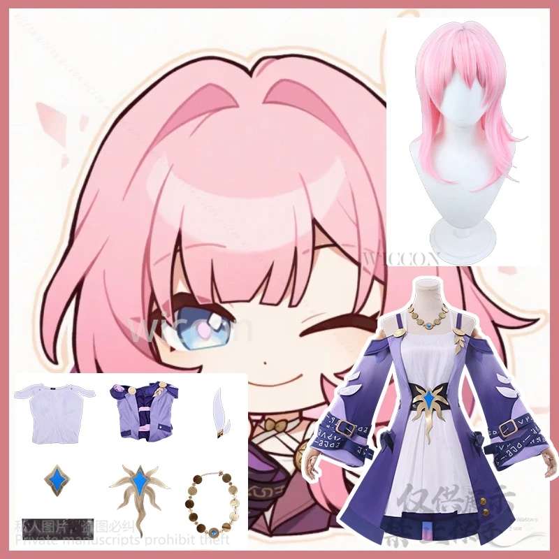 

[Cosmic Dress] Cyrene Cosplay Anime Game Honkai Star Rail Costume Sundress Belt Kawaii Lolita Wig Necklace Halloween Party