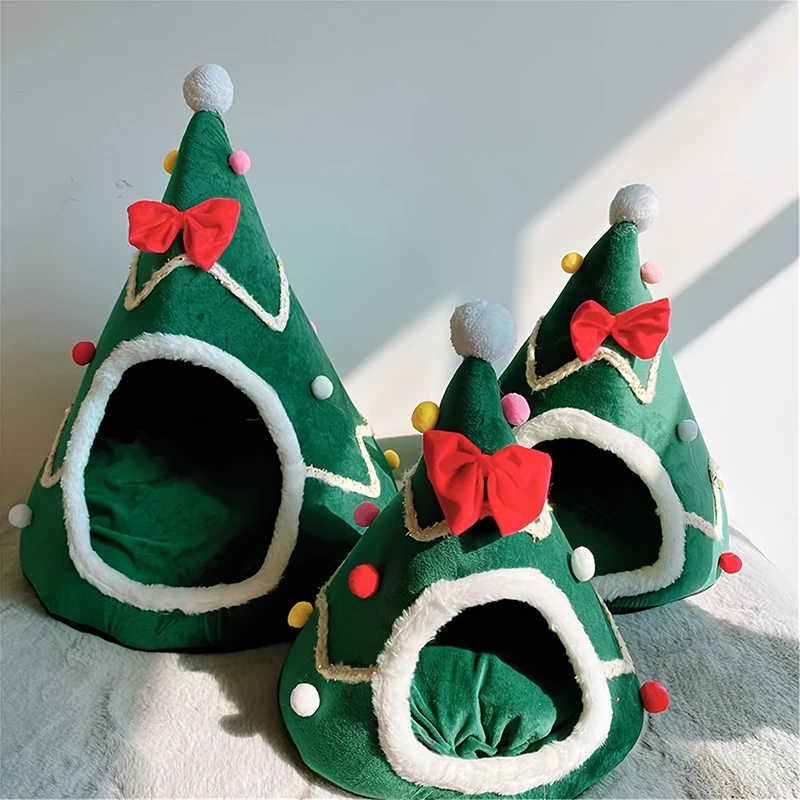 Cats Bed Christmas Pet Supplies for Winter Houses Warm Dog All Accessories Things Kitten Products Beds Puppy Goods Habitats Mat