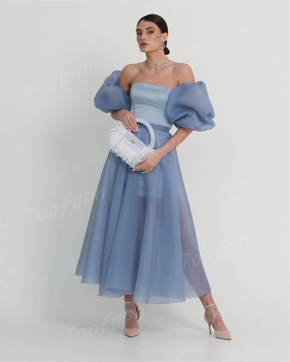 Toofan без бретелек короткие платья русалки для выпускного вечера со съемным шлейфом по индивидуальному заказу с короткими пышными рукавами женские вечерние платья для выпускного вечера