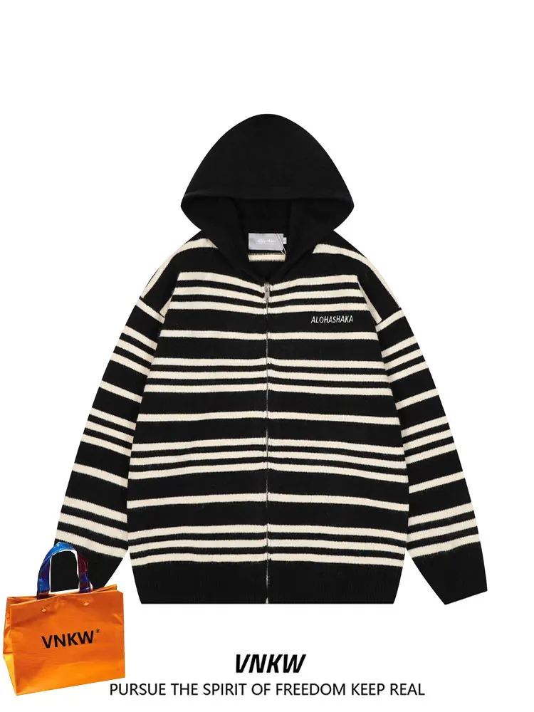 

Черная вязаная кофта с капюшоном свободного кроя для мужчин и женщин, весна-осень-зима, утепленная, на молнии, кардиган-свитшот