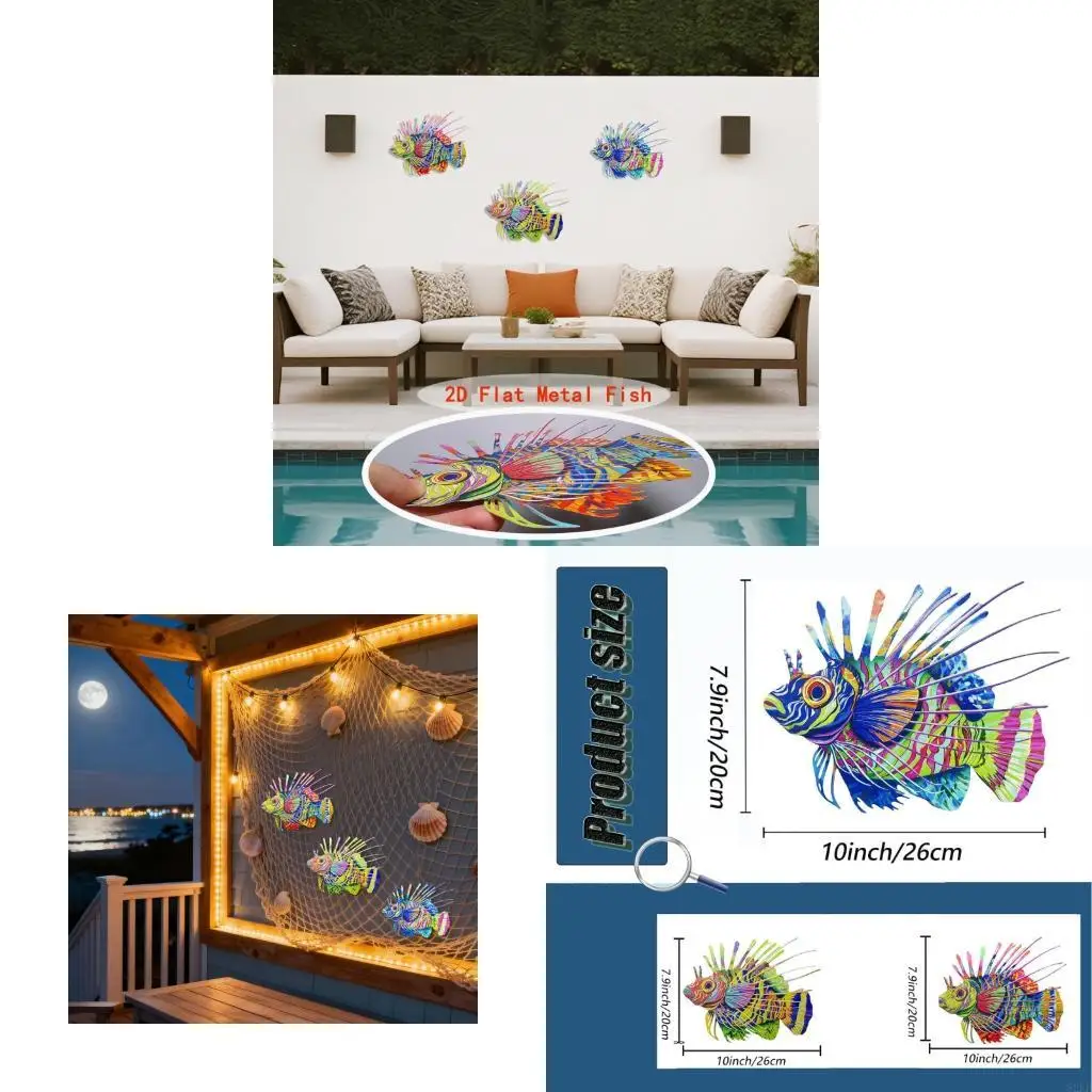 62KD Ocean Theme Hanging Art with Colorful 2D Fish Design Living Room Fish Wall Art Set of 4,for Bedroom Hallway Entry Area Home
