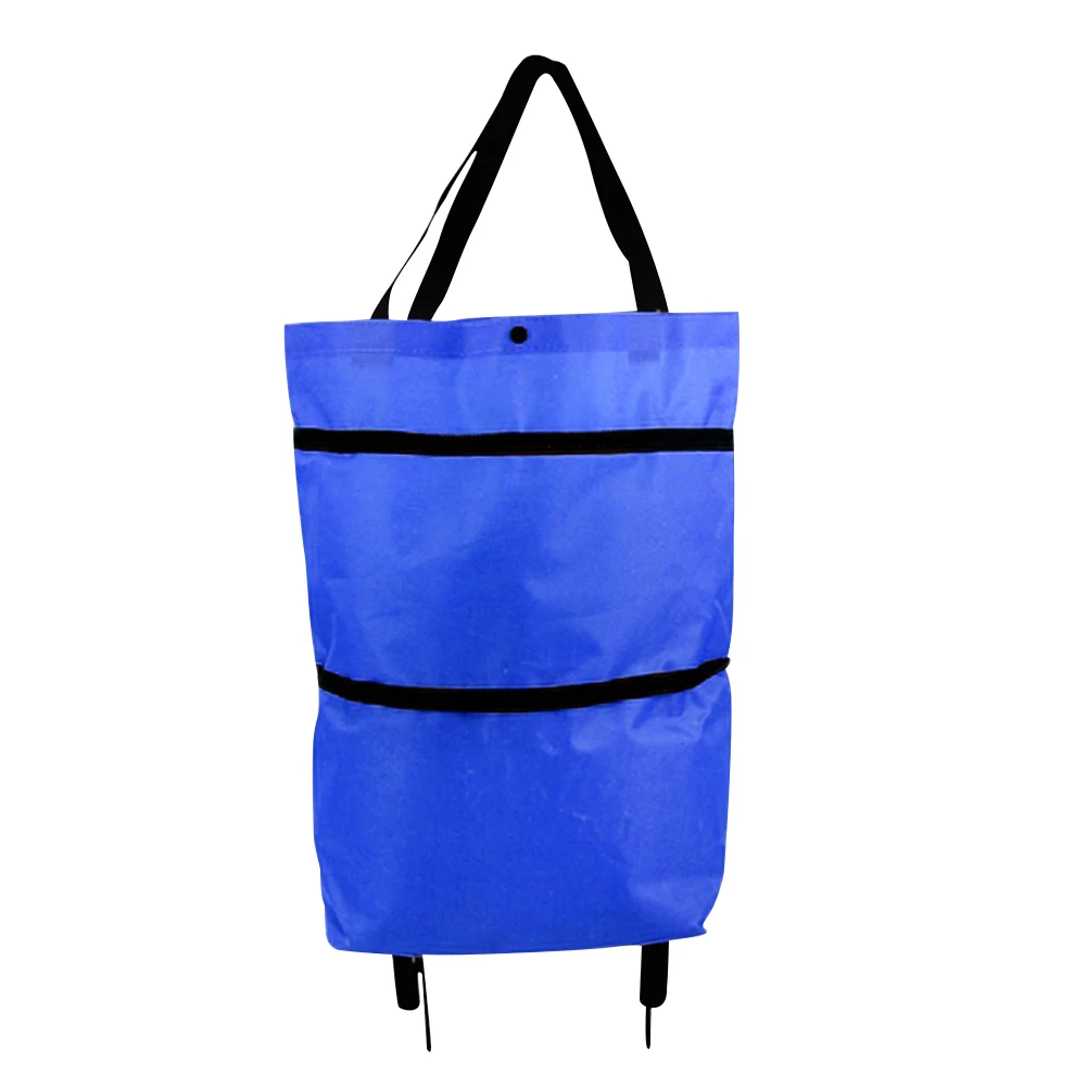 Shopping Trolley Bag with Wheel Portable Grocery Bags Oxford Reusable Easy Installation Folding High-Capacity Household Supplies