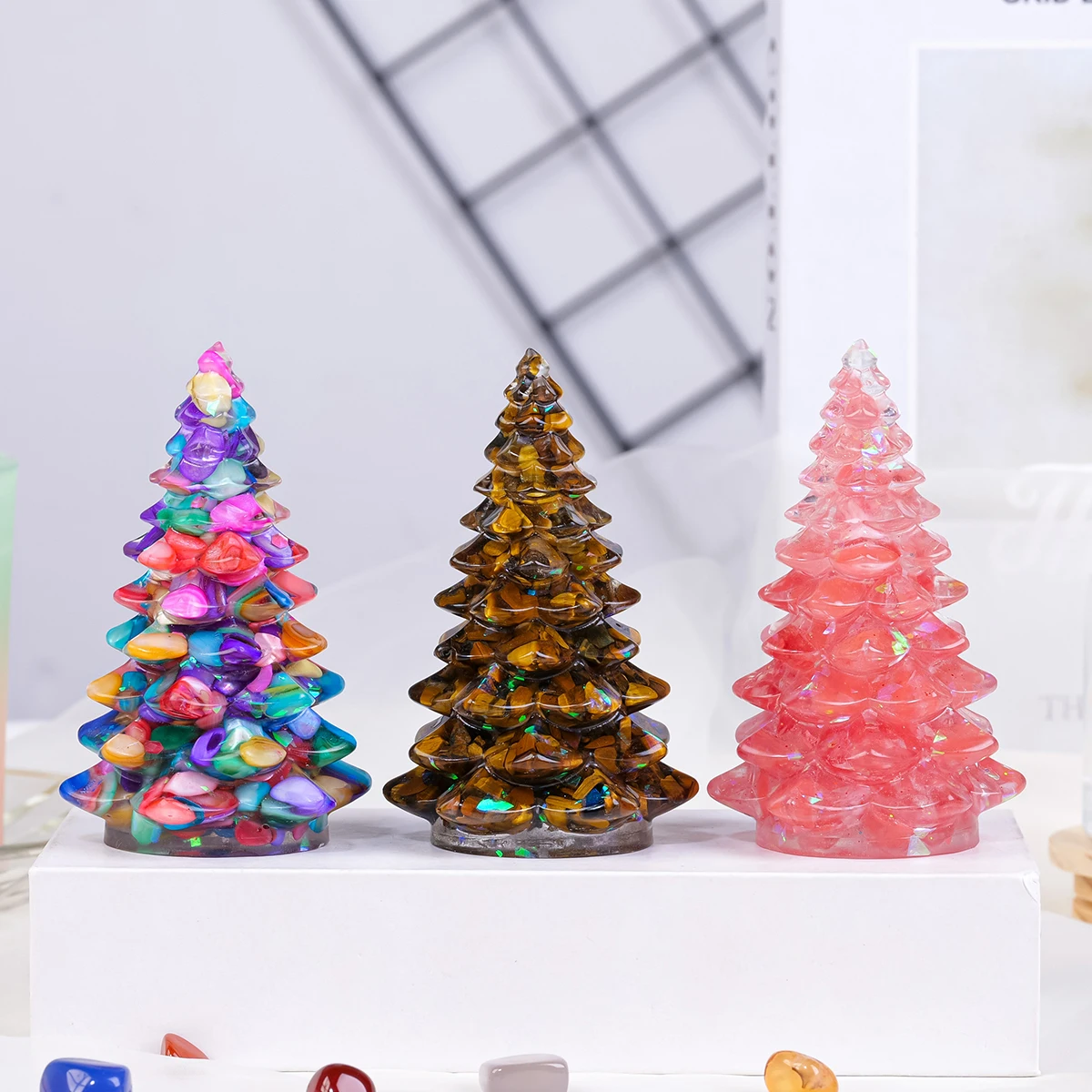 1PC Crystal Christmas Tree Rose Quartz Tiger Eye Home Decor Desktop Ornaments Stone Crafts Collect Energy Healing Gemstone Gift