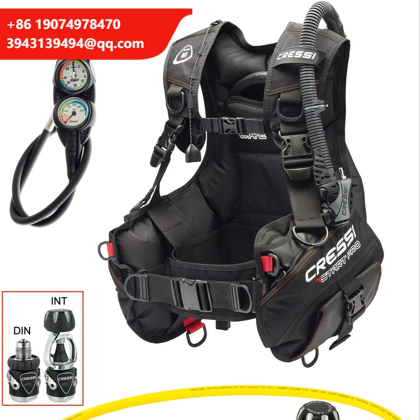 

Complete Scuba Diving Set With Buoyancy Compensator, First And Second Stage Regulators, Compact Octopus, And Two-Instrument