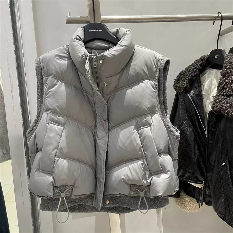 New Fashion Extra-large Size 300 kg Autumn and Winter Eiderdown Vest jacket Thickened Stitching Fake Two Short Vest Zipper Coat