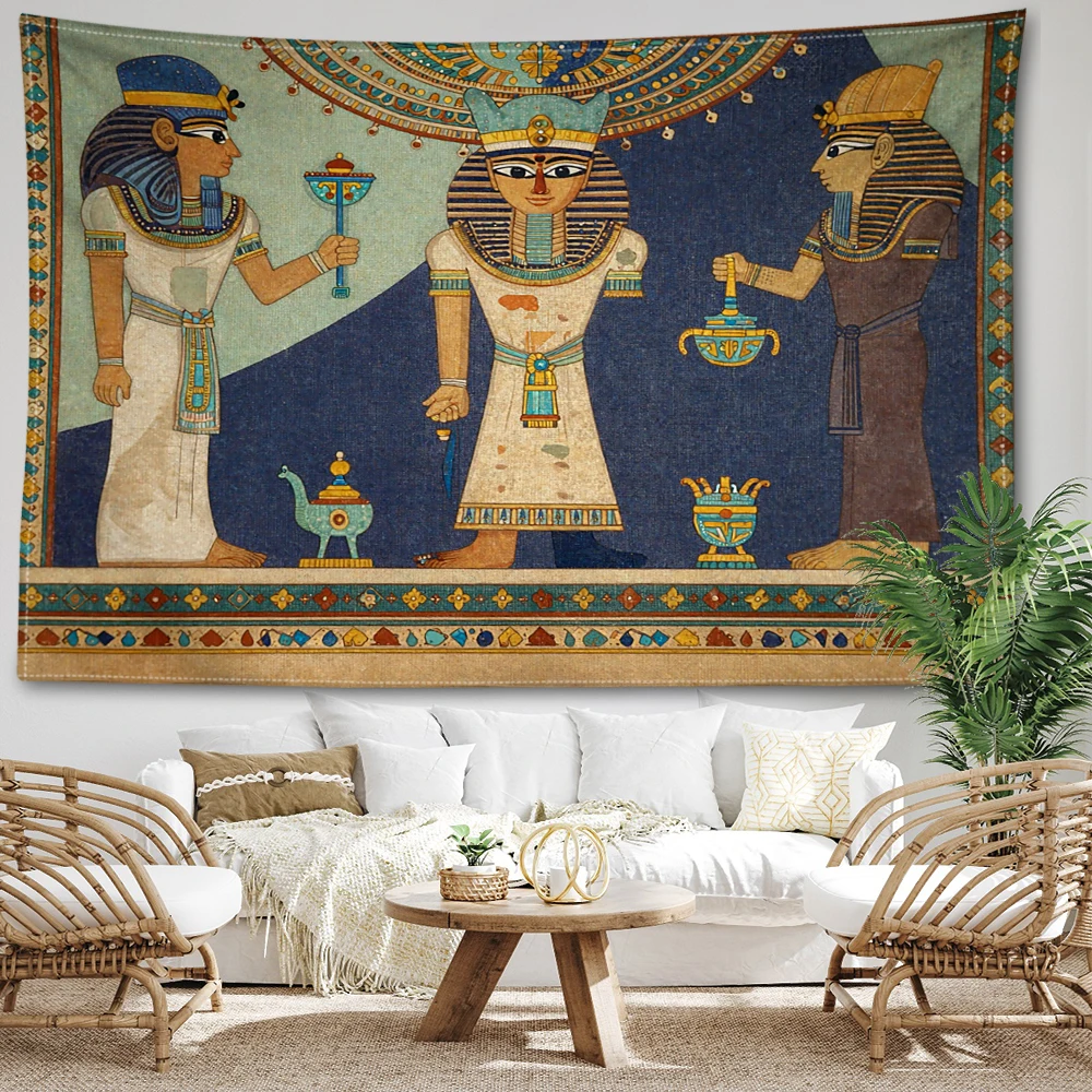 Ancient Egyptian Figure Vessel Printed Tapestry Wall Hanging Bohemian Style Bedroom Home Decor