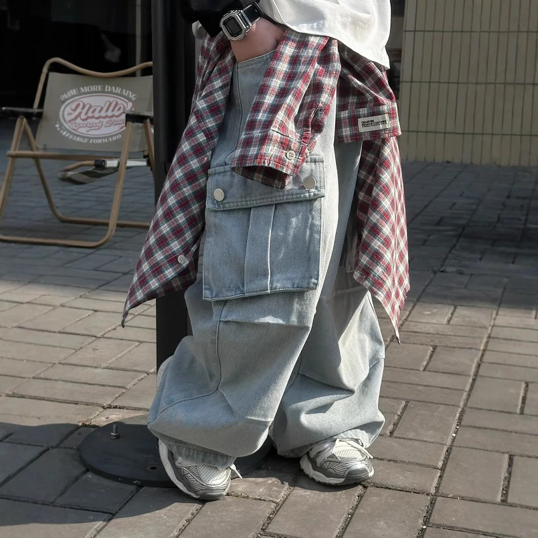 

2025 Spring Summer New Children's Three-dimensional Bag Workwear Jeans Boys' Loose Straight Leg Pants Korean Version