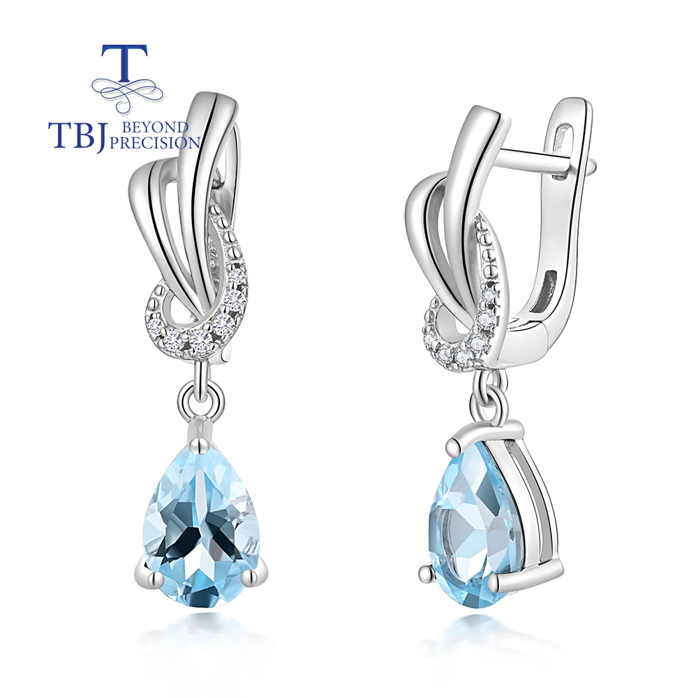 

Simple fashion design natural sky blue Topaz earrings for women 925 sterling silver fine jewelry for daily wear