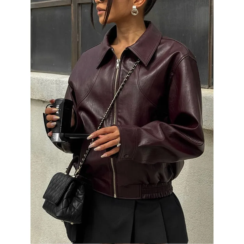 

European American Cross-border New Fashion Femininity Commuter Street Loose Coat Individuality Lapel Zipper Long-sleeved Jacket