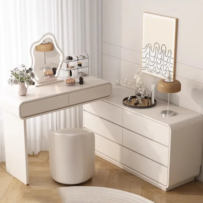 الطبيعية الفاخرة الأبيض مضمد مجموعة تخزين مرآة الغرور درج الغرور مجموعات تسريحات يشكلون الشمال Schmink Tisch أثاث المنزل #1