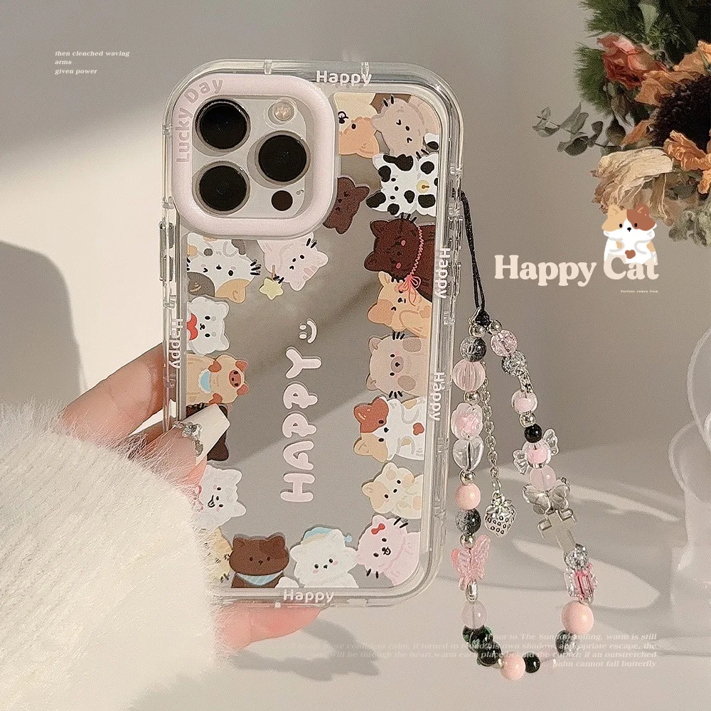 Electroplated Mirror Cute Cat Phone Case for iPhone 14 13 11 12 15 Pro Max XS XR XS Max Soft Bumper Silicone with Lanyard