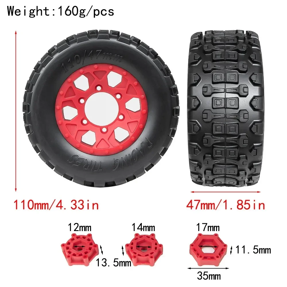 

RC Car Tires 4pcs 110mm Rubber Tire Tyre for 12MM 14MM 17MM Replacmenet for TRX HSP Tamiya HPI Off-Road Vehicle Short TrucRC Car
