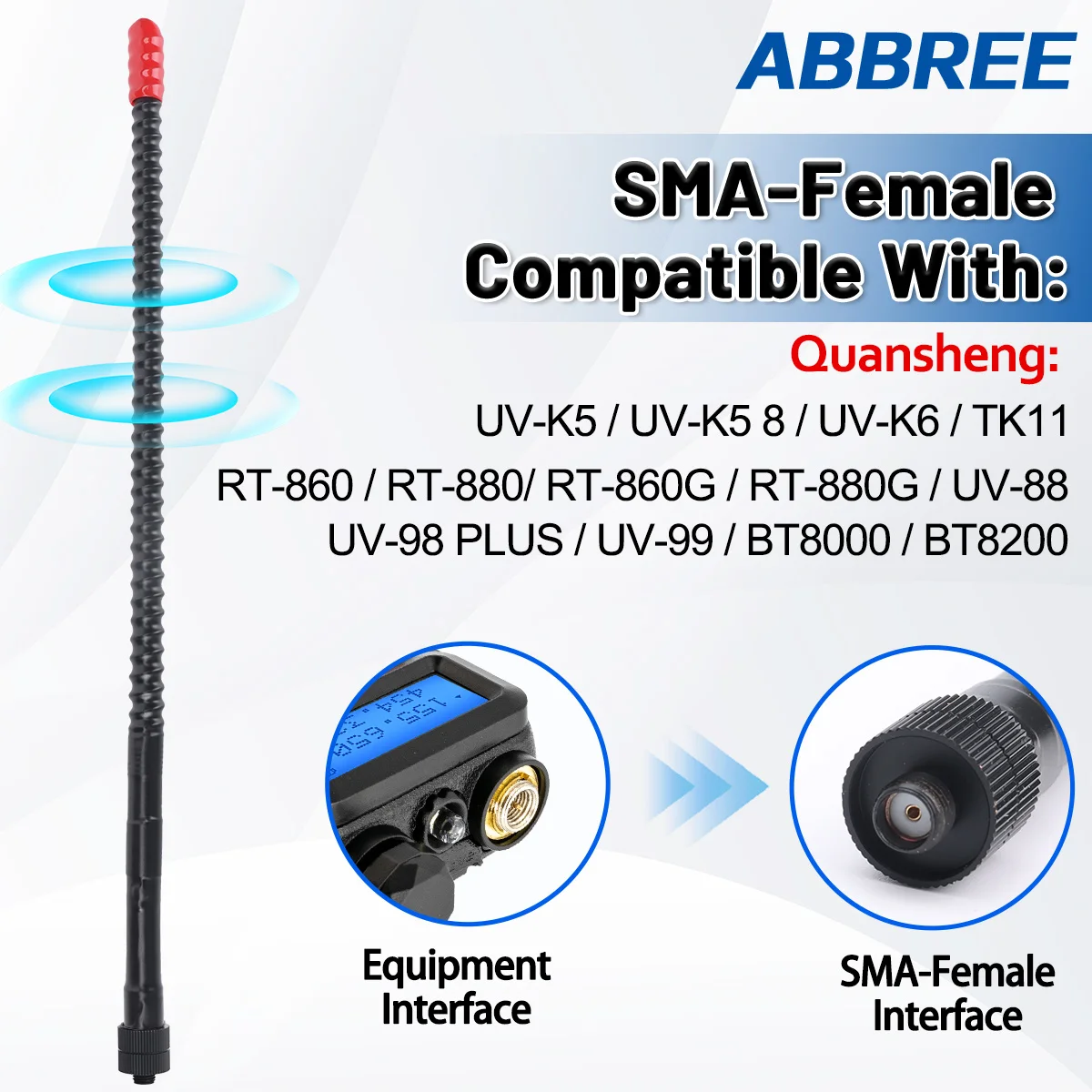 ABBREE CB هوائي الراديو 27Mhz BNC/SMA-أنثى سوط مكاسب عالية هوائي محمول ل Quansheng UV-K5 8 TK11 UV-98 PLUS اسلكية تخاطب