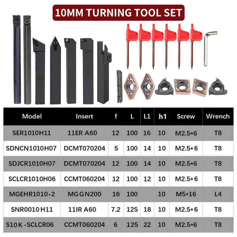 

10/12/16 MM Turning Tool Set MGEHR SDJCR SDNCN SCLCR SER SNR with 7-piece Carbide Inserts CNC Cutting Holder
