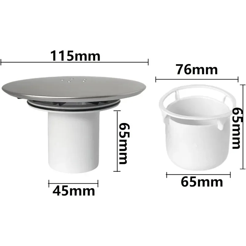 Shower Drain Cover Replacement, Chrome Shower Trap Cover, Removable Top Fitting Cap Parts, 90mm/115mm Shower Plughole Cover