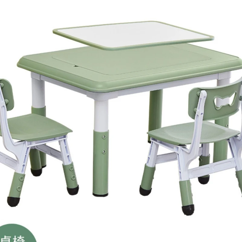 Height-Adjustable Kids Study Table and Chair Set Durable Activity Desk with Storage Educational Reading and Game Furniture