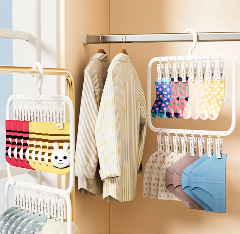 Multi-clip Sock Drying Hanger Multi-functional Detachable Dryer Rack Space Saving for Drying Underwear Towel Socks Baby Clothes