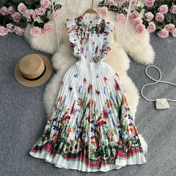 New women's fashion, temperament, commuting, sexy, elegant style, high waist, slimming effect, printed pleated dress