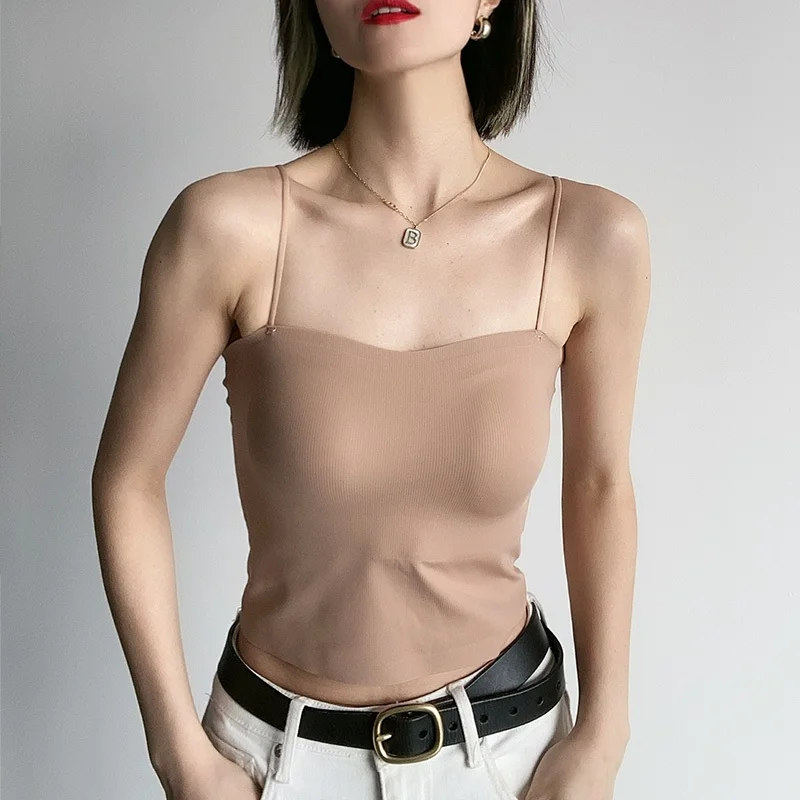 Women's Small Strap Vest Integrated Summer Beautiful Back Bra Underwear Suit Inner Match Base Chest Pad Top Outerwear
