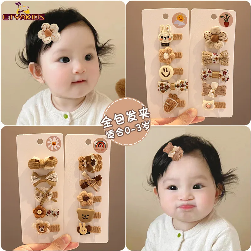 5pcs/set Korean yk2 Style Kawaii Haipins Barrettes for Baby Girls Coffee Color Bow Type Hair Pins Clips Headwear Accessories