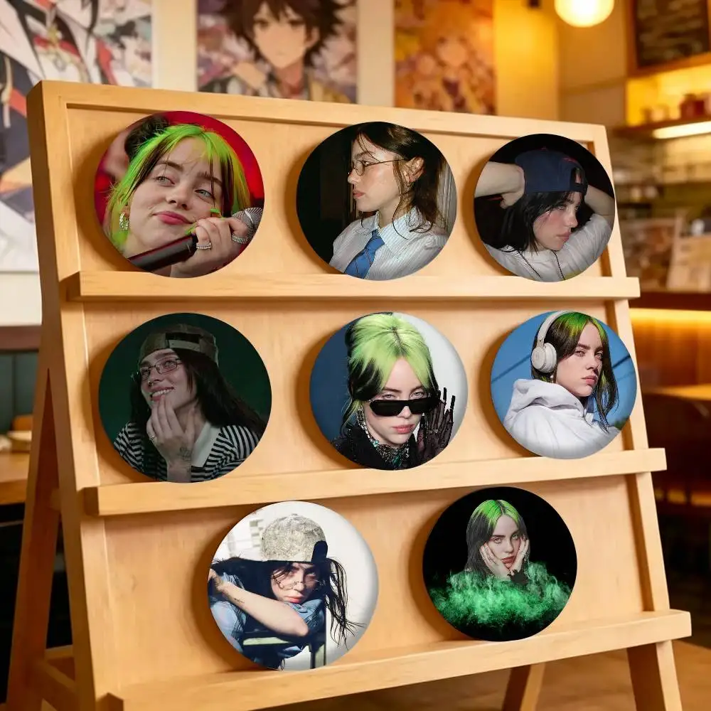 Popular Singer Billie Eilish 25mm 32mm 44mm 58mm 75mm Brooches Badges Pins for Accessories Gift
