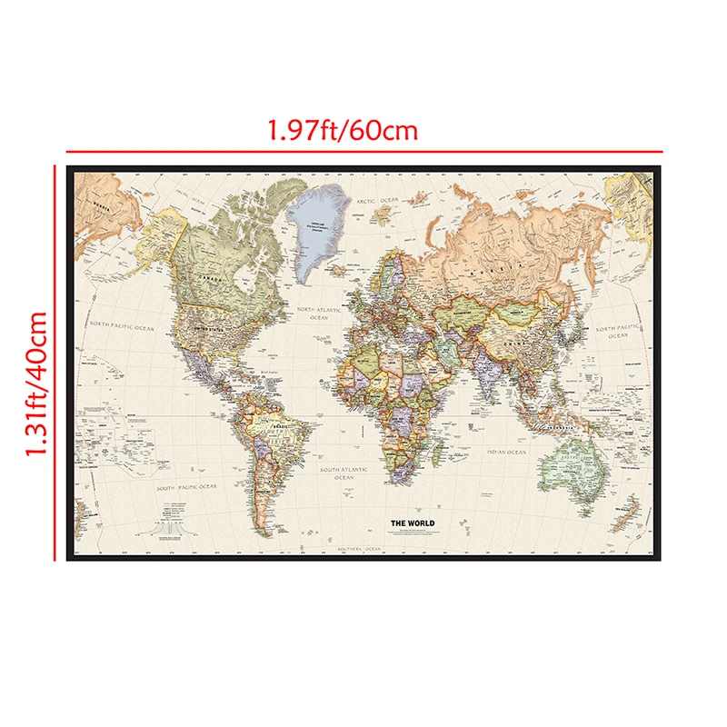 60*40cm The Retro World Map with Details Canvas Painting Wall Art Poster for School Education Supplies Decoratio